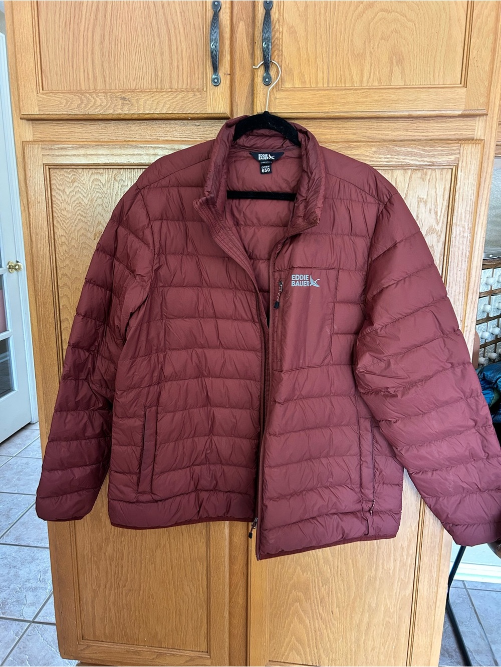 Eddie Bauer Men's Deep Red Quilted Packable Puffer Jacket